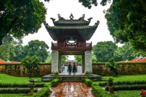 Ornate pavilion gate at the Temple of Literature, Vietnam's first national university in Hanoi